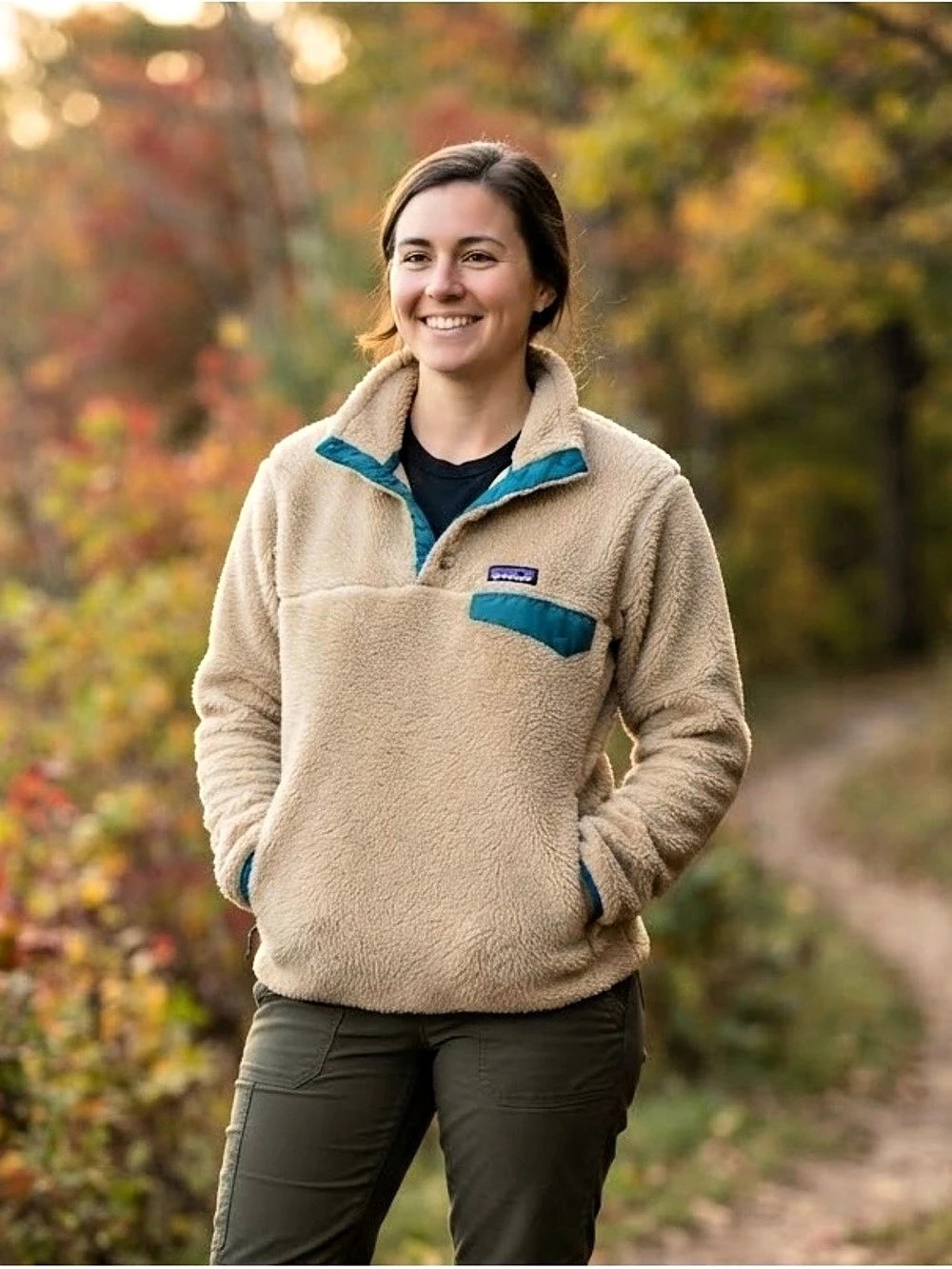 Patagonia Women's Los Gatos Snap-Front Fleece Pullover Cream & Blue XL